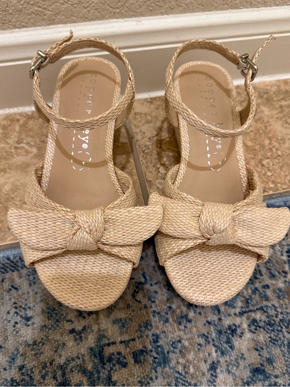 Copper Key Girls' Beige Braided Bow Sandals - Ankle Strap